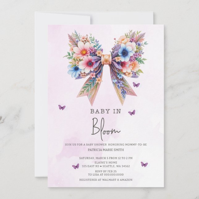 Baby in Bloom Wildflowers Bow Girl Baby Shower Invitation (Front)