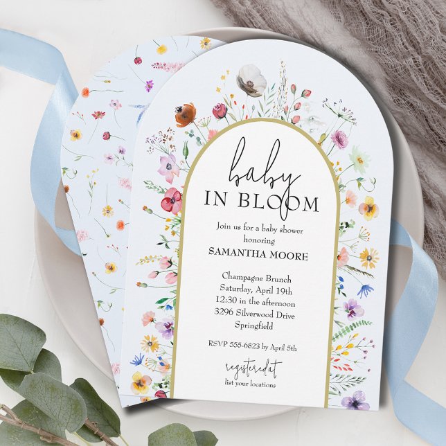 Baby in Bloom Wildflowers Boy Baby Shower Arch Top Invitation (Baby in Bloom Wildflowers Boy Baby Shower Arch Top Invitations - INSTANT DOWNLOAD, PRINTED or both)