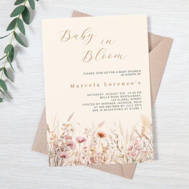 Baby in bloom wildflowers cream beige shower invitation (Creator Uploaded)