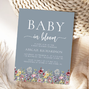 Baby in Bloom Wildflowers Dusty Blue Baby Shower Postcard