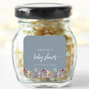 Baby in Bloom Wildflowers Dusty Blue Baby Shower Square Sticker