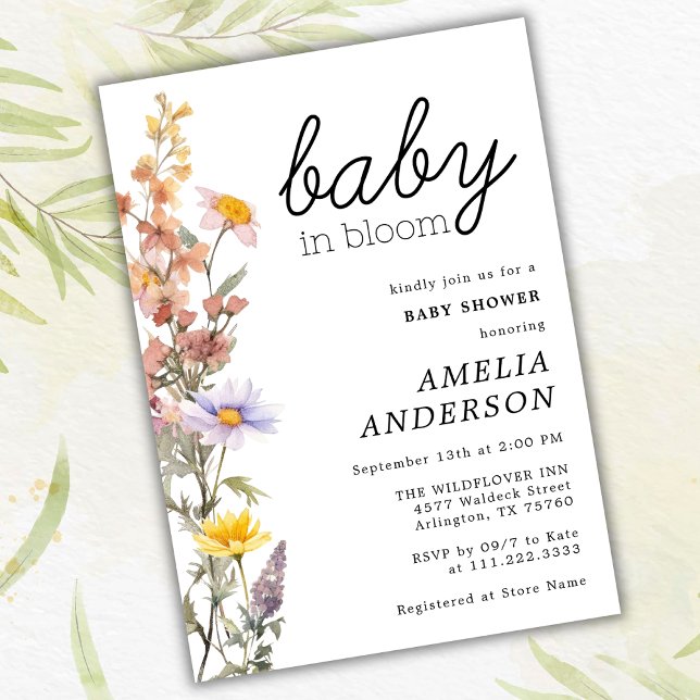 Baby In Bloom  Wildflowers Elegant Baby Shower  Invitation (Creator Uploaded)