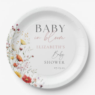 Baby In Bloom Wildflowers Floral Baby Shower Paper Plate