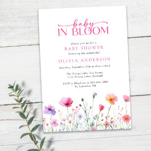 Baby in Bloom Wildlflower Pink Baby Shower Invitation
