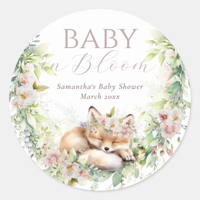 Baby in Bloom Woodland Floral Baby Girl Shower Classic Round Sticker (Front)