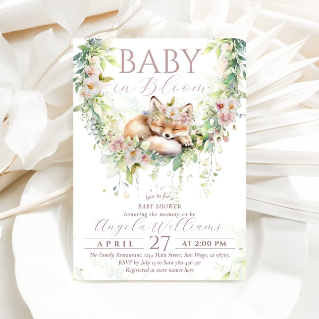 Baby in Bloom Woodland Floral Baby Girl Shower Invitation (Creator Uploaded)