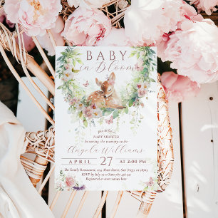 Baby in Bloom Woodland Floral Baby Girl Shower Invitation