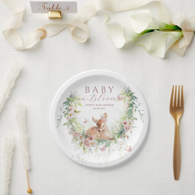 Baby in Bloom Woodland Floral Baby Girl Shower Paper Plate (Wedding)