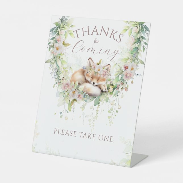 Baby in Bloom Woodland Floral Baby Girl Shower Pedestal Sign (Front)