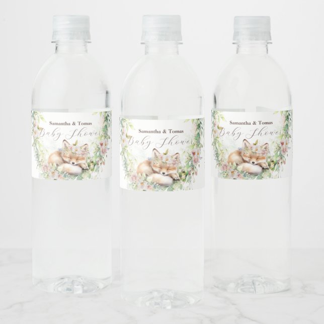 Baby in Bloom Woodland Floral Baby Girl Shower Water Bottle Label (Bottles)