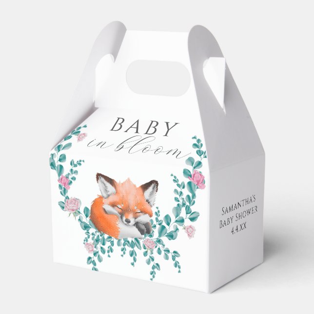Baby in Bloom Woodland Fox Greenery Baby Shower Favour Box (Front Side)