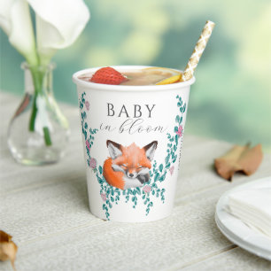 Baby in Bloom Woodland Fox Greenery Baby Shower Paper Cups