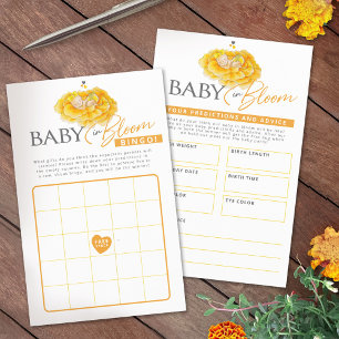 Baby in bloom yellow baby shower bingo predictions flyer
