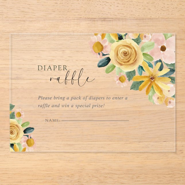 Baby in Bloom Yellow Floral Diaper Acrylic Invitations (Front)
