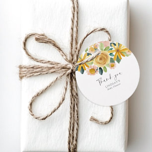 Baby in Bloom Yellow Floral Round Thank You Favour Tags