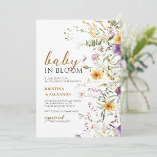 Baby in Bloom Yellow & VIiolet Wildflowers Shower Invitation