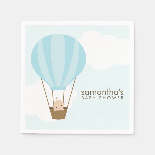 Baby in Blue Hot Air Balloon Baby Shower Napkin (Front)