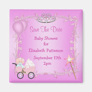 Baby in Carriage Pink Baby Shower Save The Date Magnet