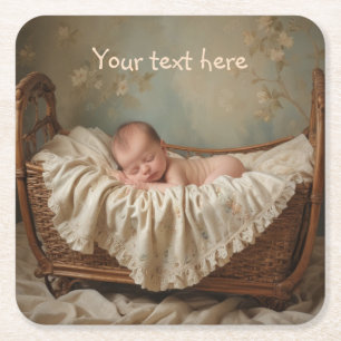 Baby in Cradle Square Paper Coaster