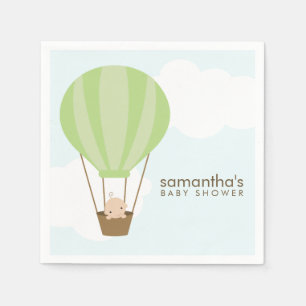 Baby in Green Hot Air Balloon Baby Shower Napkin