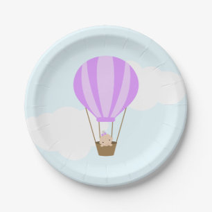 Baby in Lavender Hot Air Balloon Baby Shower Paper Plate