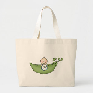 Baby in Pea Pod Blue Large Tote Bag