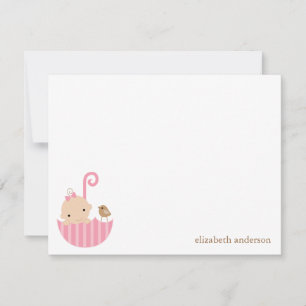 Baby in Pink Umbrella Baby Shower Thank You Cards