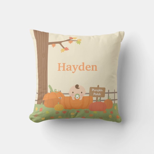 Baby in Pumpkin FunnyFall Theme Nursery Decor Cushion (Front)