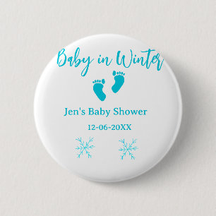 Baby in Winter baby shower blue baby feet snowflak 6 Cm Round Badge