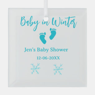 Baby in Winter baby shower blue baby feet snowflak Glass Tree Decoration