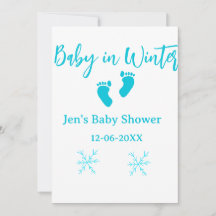 Baby in Winter baby shower blue baby feet snowflak