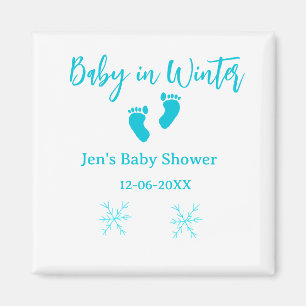 Baby in Winter baby shower blue baby feet snowflak Magnet
