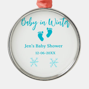 Baby in Winter baby shower blue baby feet snowflak Metal Tree Decoration