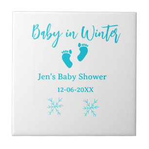 Baby in Winter baby shower blue baby feet snowflak Tile