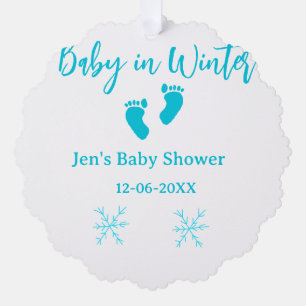 Baby in Winter baby shower blue baby feet snowflak Tree Decoration Card