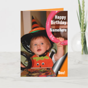 Baby in Witch Hat & Ring Toss Halloween Birthday Card