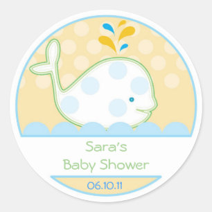 Baby Invitation or Favour Sticker - Baby Whale