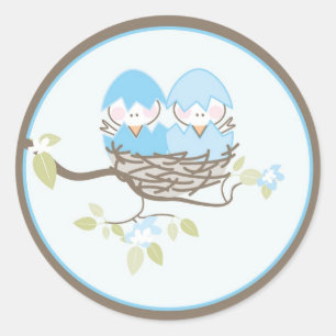 Baby Invitation or Favour Sticker - Twin Birds