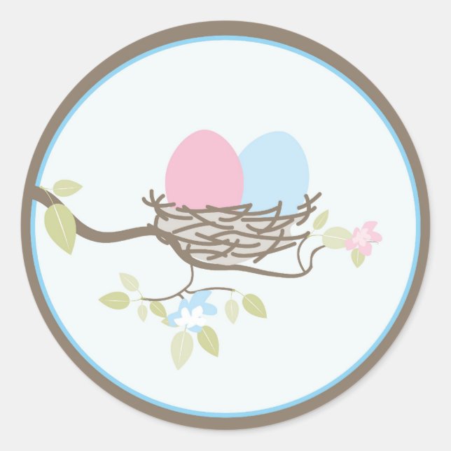 Baby Invitation or Favour Sticker - Twin Eggs (Front)
