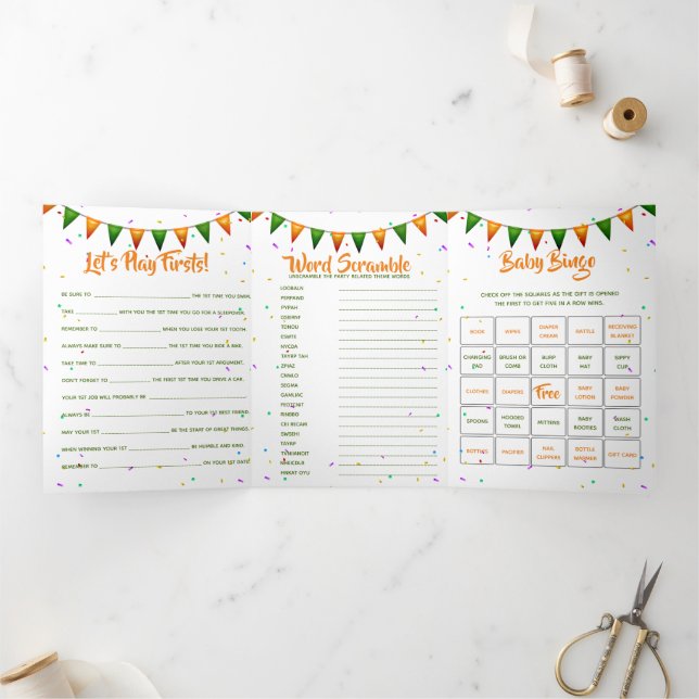 Baby Irish first 1st birthday party games Tri-Fold Invitation (Inside)