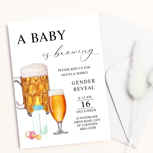 Baby is Brewing Beer and Bottle Gender Reveal Invitation (Creator Uploaded)