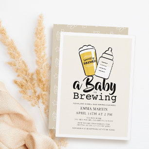 Baby is Brewing Beer Baby Bottle Beige Baby Shower Invitation