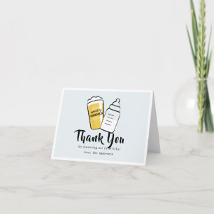 Baby is Brewing Beer Baby Bottle Blue Baby Shower Thank You Card