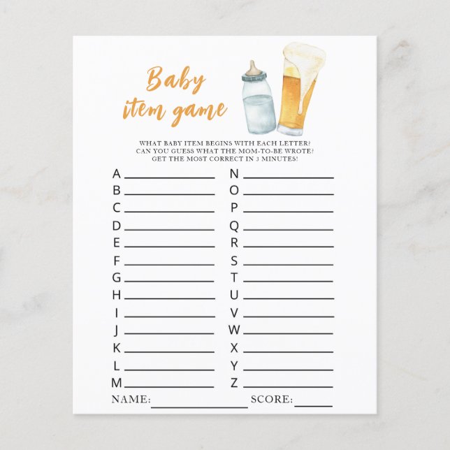Baby is brewing beer baby shower Baby Item Game (Front)