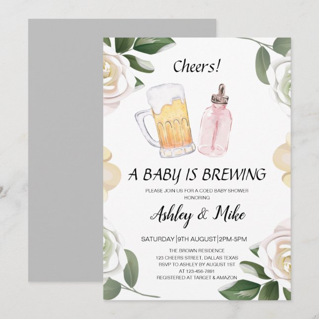 Baby Is Brewing Beers & Cheers Coed Baby Shower  I Invitation (Front/Back)