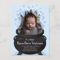 Baby is Brewing Birth Announcement Witch Boy Blue