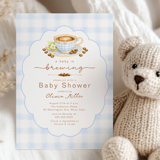 Baby Is Brewing Blue Coffee Baby Shower Invite