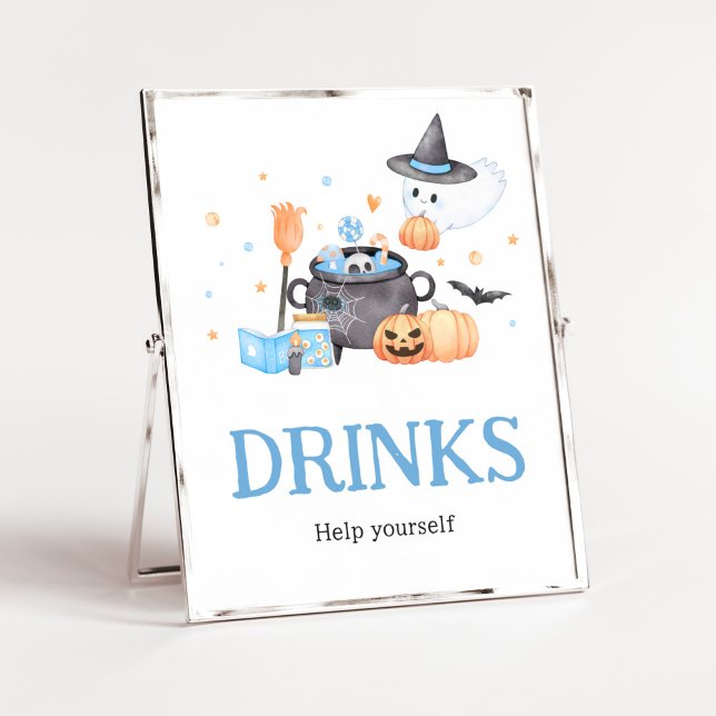 Baby is Brewing Blue Halloween Baby Shower Drinks Poster (Baby is Brewing Baby Shower Drinks Sign)