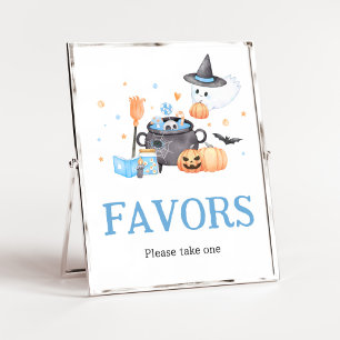 Baby is Brewing Blue Halloween Baby Shower Favours Poster