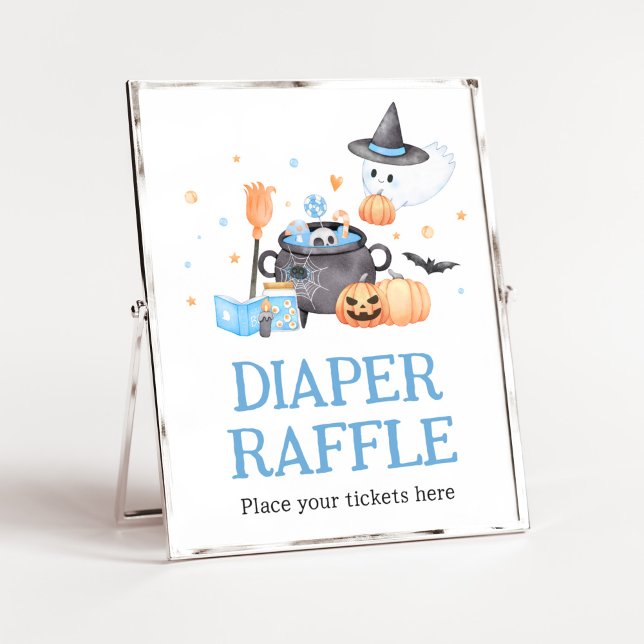 Baby is Brewing Blue Halloween Diaper Raffle Poster (Baby is Brewing Baby Shower Diaper Raffle Sign)
